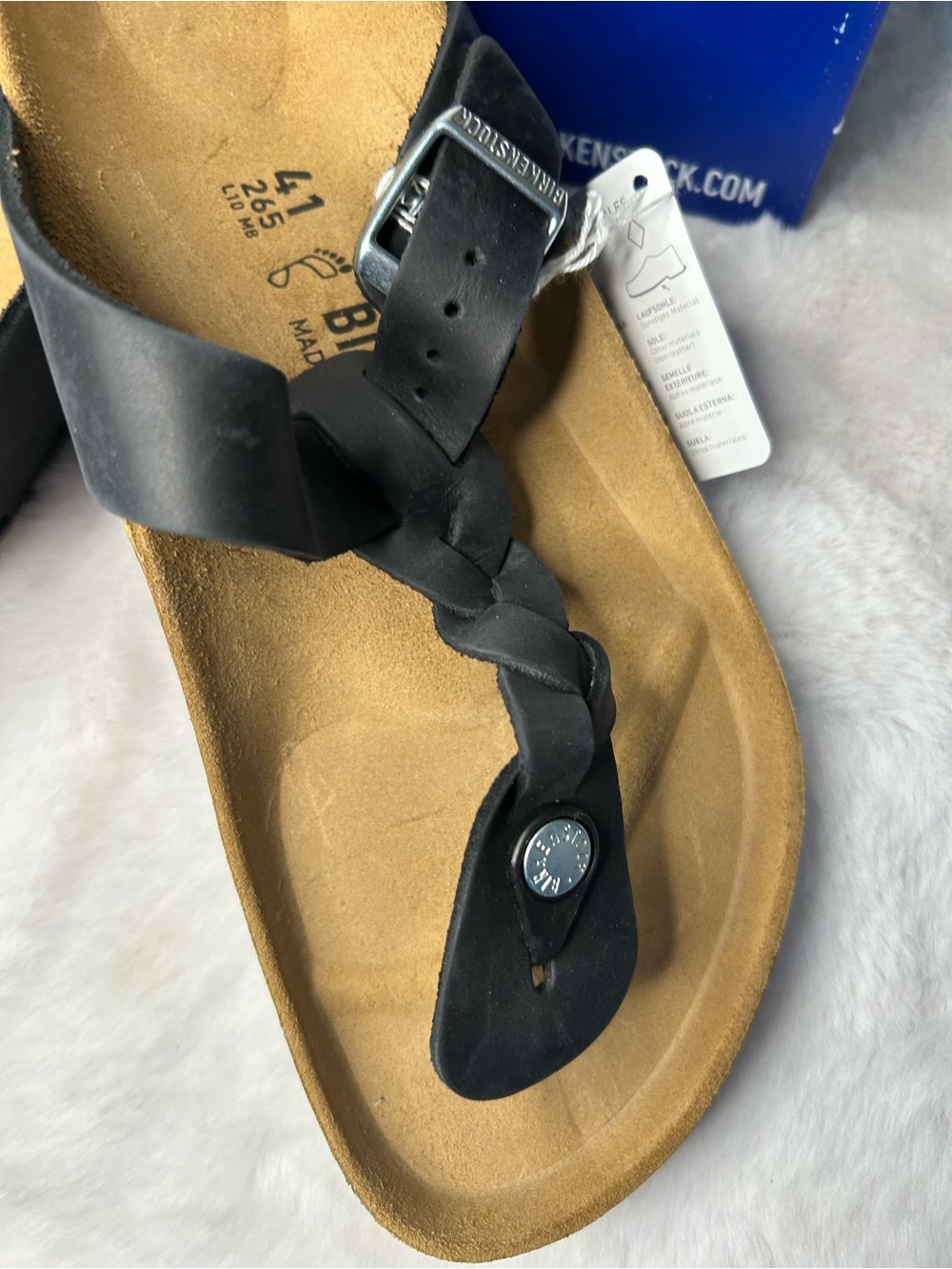 Birkenstock Women’s 41/10 Gizeh Braided Thong Sandal New In Box Leather Black - Picture 2 of 7